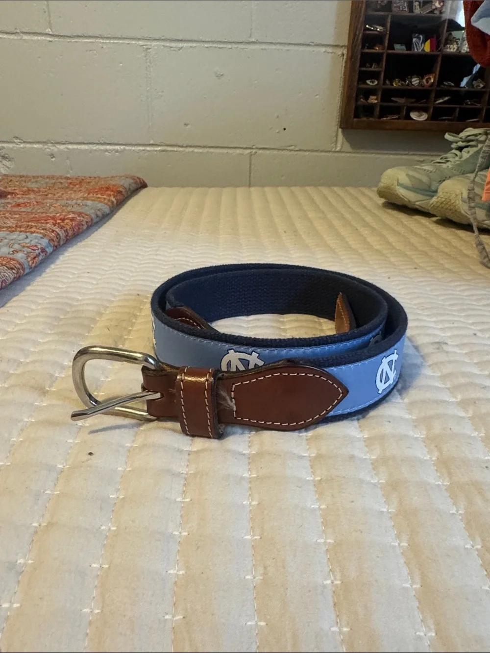 North Carolina Light Blue Canvas Leather-Trim Men's Belt